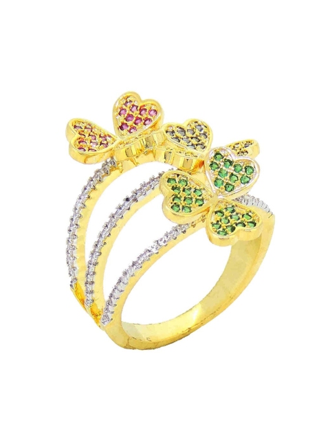 

Tistabene Gold-Plated & White Diamonds-Studded Love International Cocktail Finger Ring