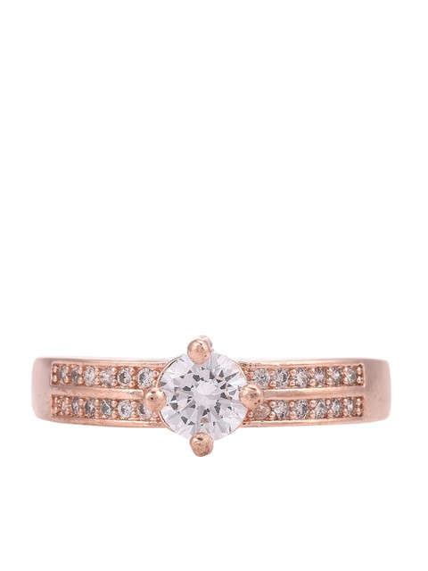 

Tistabene Rose Gold -Plated White Stone Studded Solitiare Ring