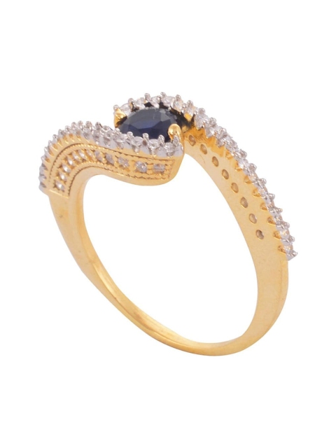 

Tistabene Women Gold-Plated & Blue Stone Studded Adjustable Finger Ring