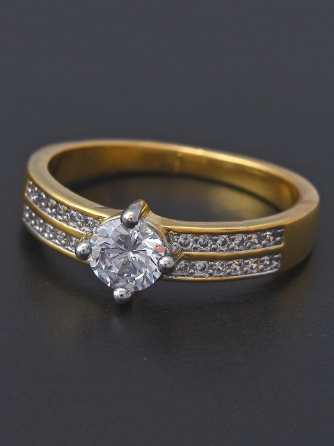

Tistabene Gold-Plated & White Diamonds-Studded Love International Solitaire Finger Ring
