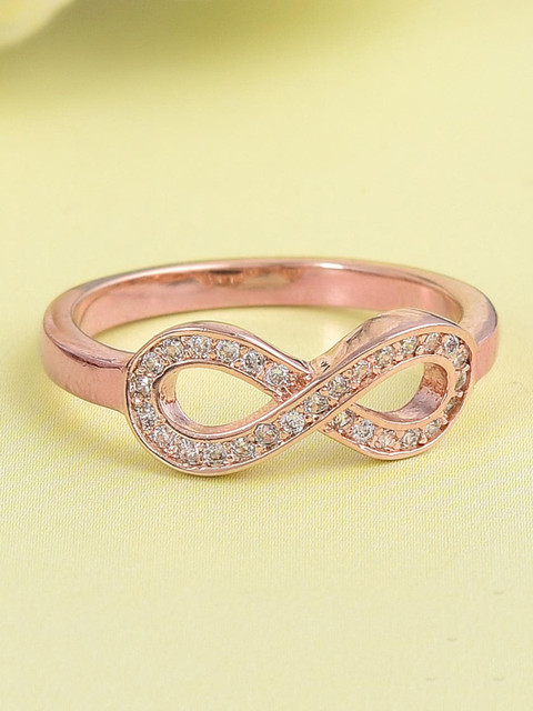 

Tistabene Rose Gold-Plated & White Diamonds-Studded Infinity Casual Finger Ring