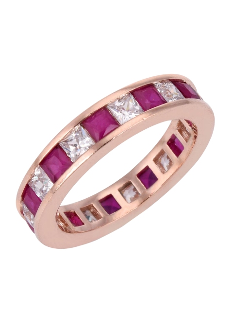 

Tistabene Rose Gold -Plated White & Red Stone Studded Band Ring