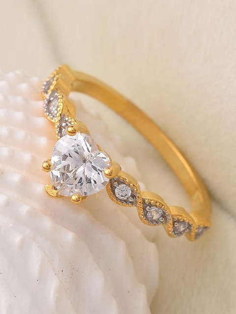 

Tistabene Gold -Plated White Stone Studded Solitiare Ring