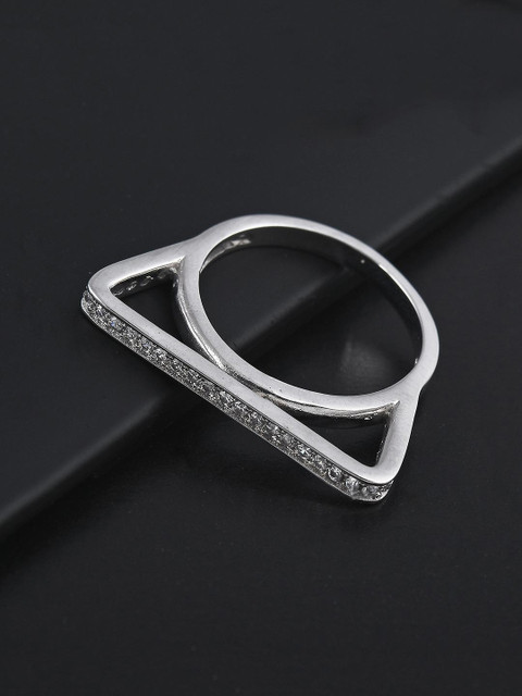 

Tistabene Rhodium-Plated Silver-Toned Stone-Studded Finger Ring, Na