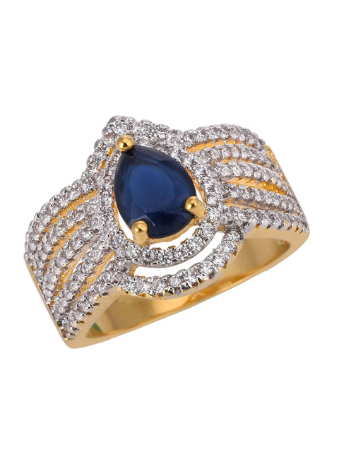 

Tistabene Gold-Plated Blue Studded Finger Ring
