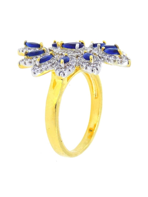 

Tistabene Women Gold-Plated White & Blue Stone-Studded Floral Cocktail Ring