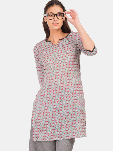 

Karigari Women Red & White Ethnic Motifs Printed Kurta