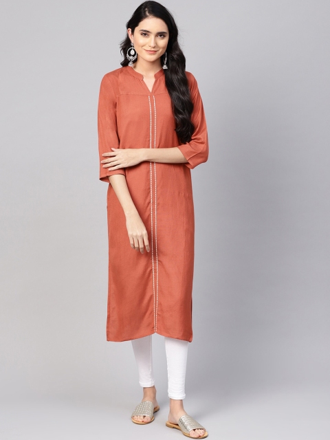 

Varanga Women Rust Solid Thread Work Kurta