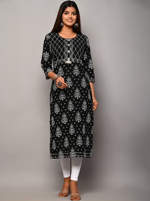 

Swasti Women Black Ethnic Motifs Printed Floral Kurta