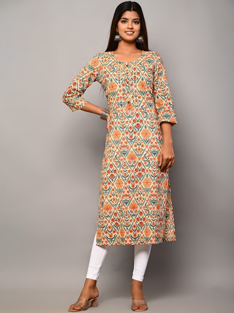 

Swasti Women Beige Ethnic Motifs Printed Cotton Kurta