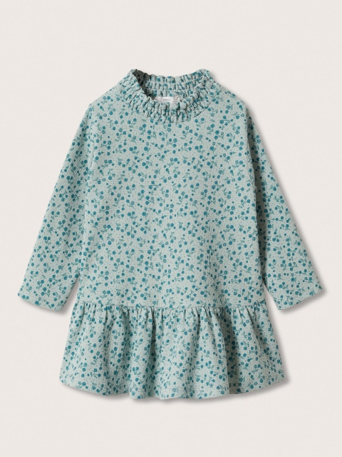 

Mango Kids Girls Green Floral Print Cotton Mini Drop-Waist Dress