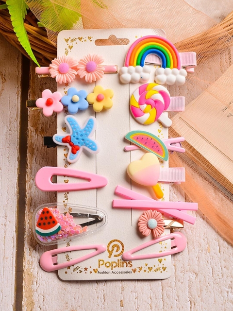 

POPLINS Girls Set of 14 Pink & Blue Embellished Hair Accessory