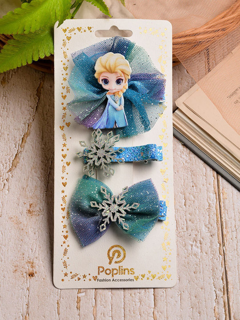 

POPLINS Girls Blue & Purple Set of 3 Frozen Embellished Alligator Hair Clips