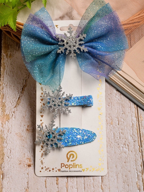 

POPLINS Girls Blue & White Set of 3 Alligator Hair Clip
