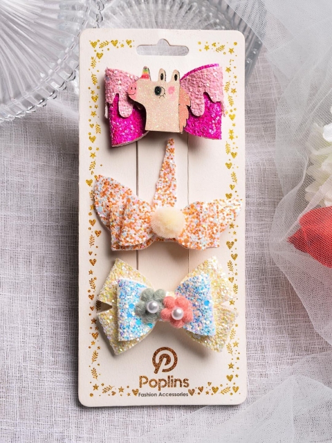

POPLINS Girls Pink & Gold-Toned Set of 3 Alligator Hair Clip