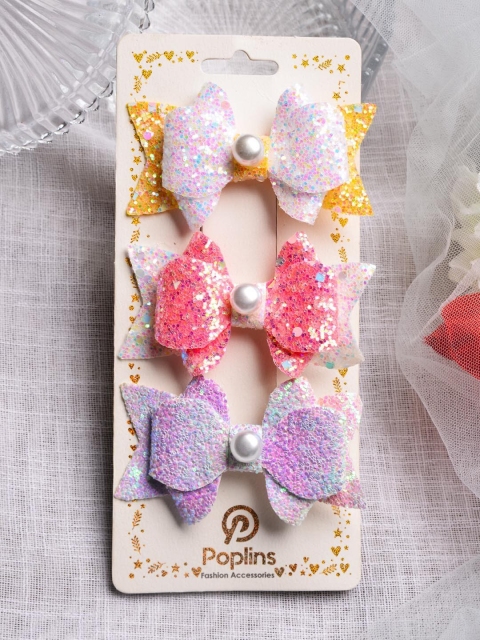 

POPLINS Girls Purple & White Set of 3 Beaded Alligator Hair Clip