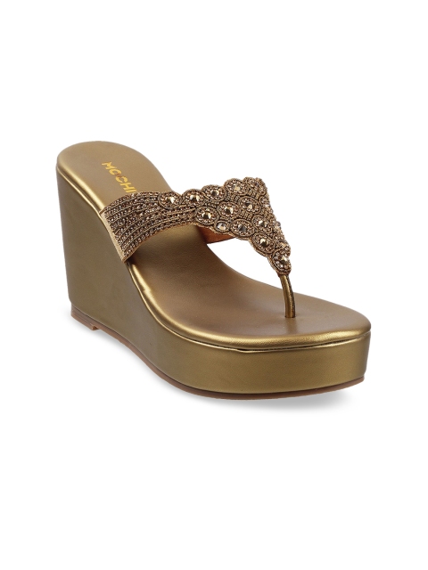 

Mochi Bronze-Toned Embellished Wedge Sandals