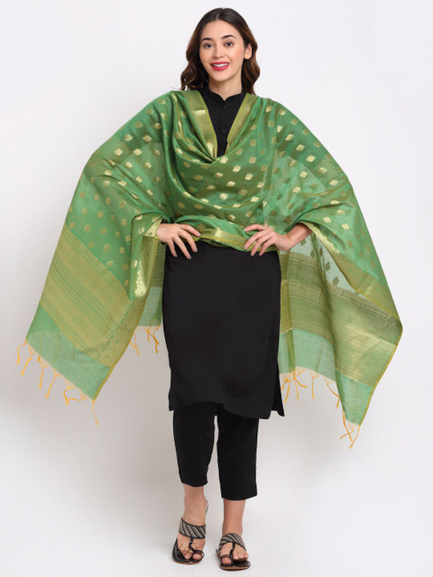 

LOOM LEGACY Women Green Woven Design Jacquard Dupatta