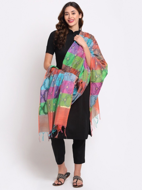 

LOOM LEGACY Multicoloured Woven Design Cotton Silk Dupatta with Zari, Multi