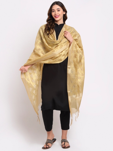 

LOOM LEGACY Gold-Toned Ethnic Motifs Woven Design Cotton Silk Dupatta with Zari