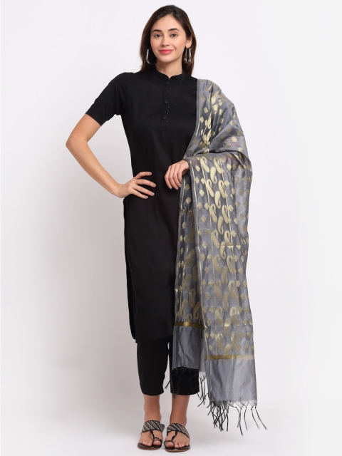 

LOOM LEGACY Women Grey Woven Design Cotton Silk Jacquard Dupatta