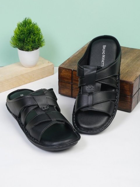 

Bruno Manetti Men Black PU Comfort Sandals