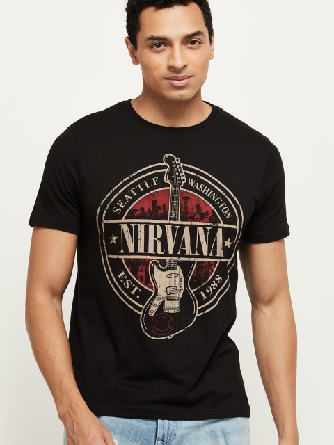 

max Men Black Printed Pure Cotton T-shirt