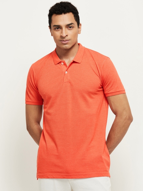 

max Men Orange Polo Collar Pure Cotton T-shirt