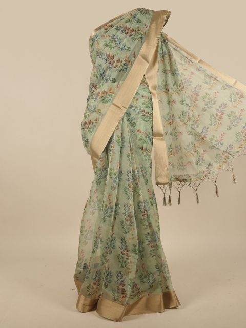 

Pothys Green Floral Printed Jute Silk Saree