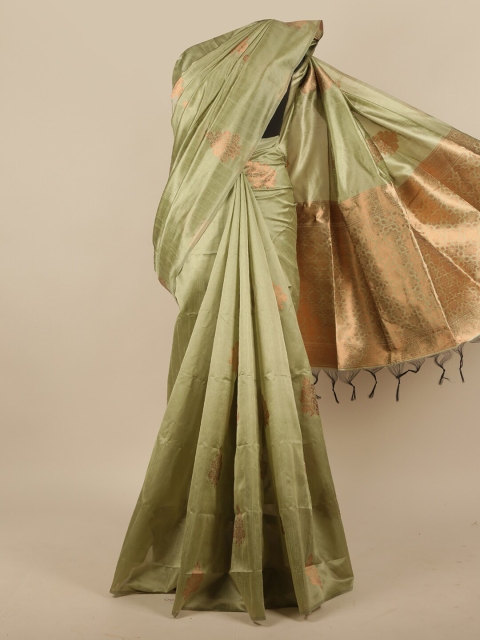 

Pothys Green & Gold-Toned Ethnic Motifs Zari Jute Silk Saree