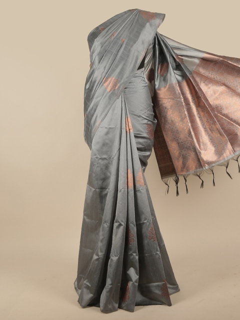 

Pothys Grey & Gold-Toned Ethnic Motifs Zari Jute Silk Saree