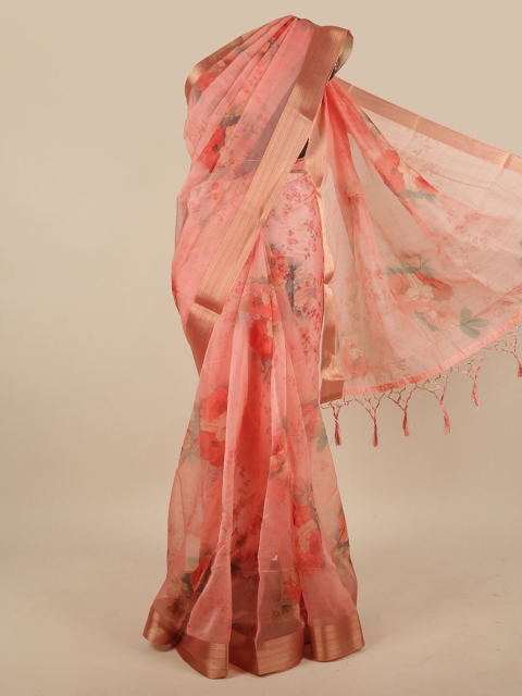 

Pothys Pink & Gold-Toned Floral Zari Jute Silk Saree