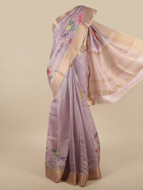 

Pothys Lavender & Gold-Toned Floral Zari Jute Silk Saree