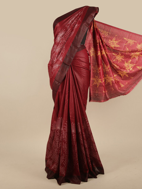 

Pothys Maroon Floral Printed Jute Silk Saree