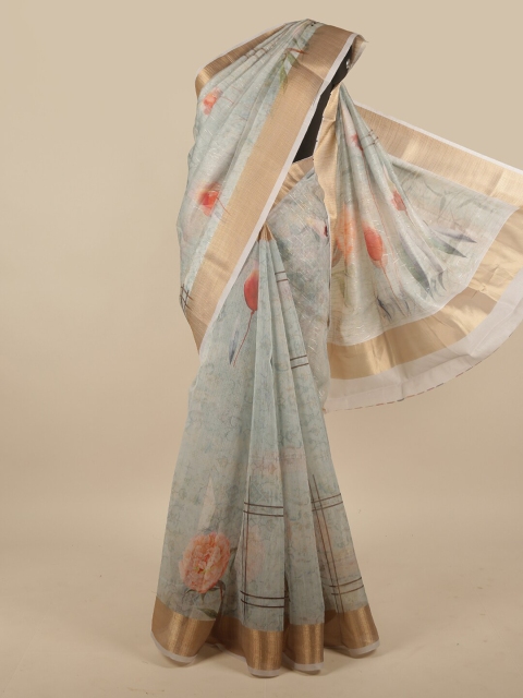 

Pothys Green & Gold-Toned Floral Zari Jute Silk Saree