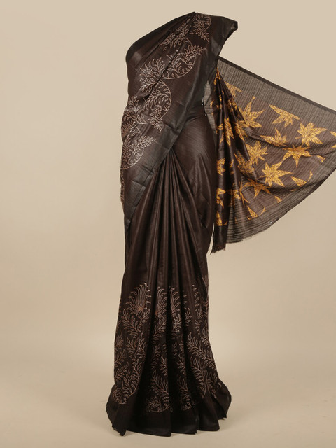 

Pothys Brown & White Floral Jute Silk Saree
