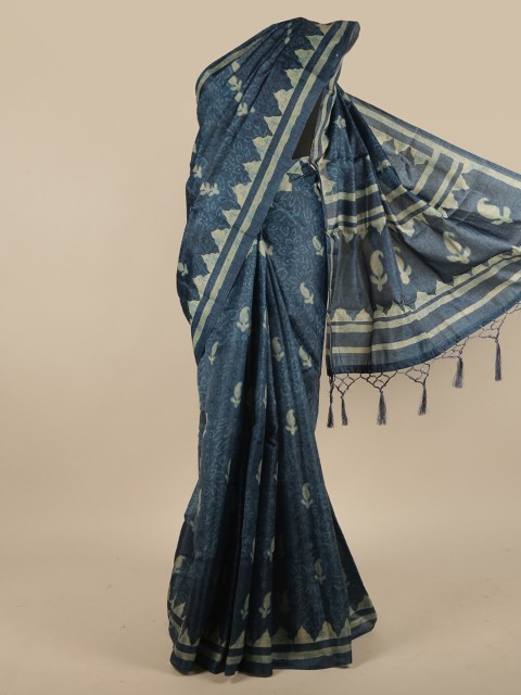 

Pothys Blue & Cream-Coloured Ethnic Motifs Jute Silk Saree