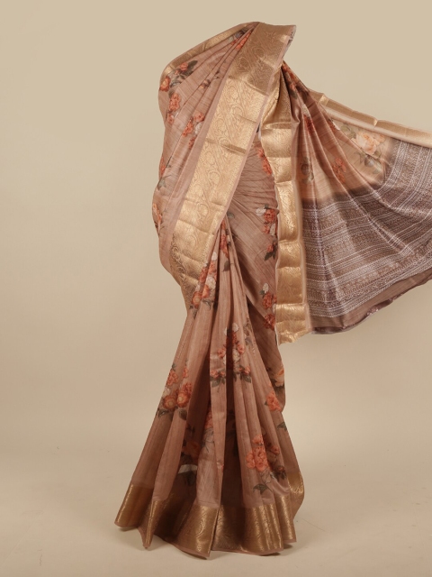

Pothys Brown & Gold-Toned Floral Zari Jute Silk Saree