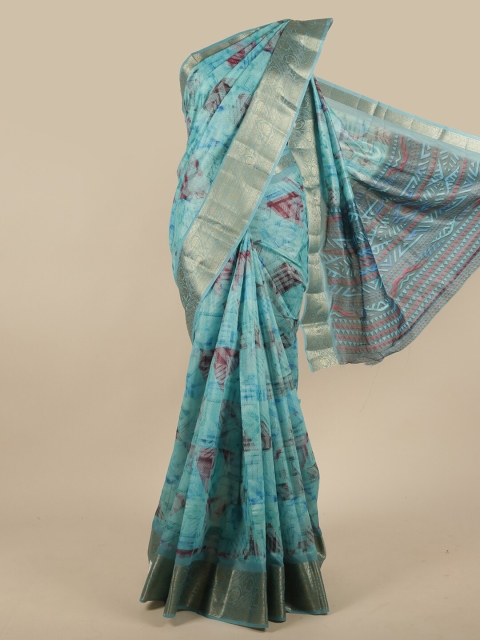 

Pothys Blue & Red Floral Jute Silk Saree