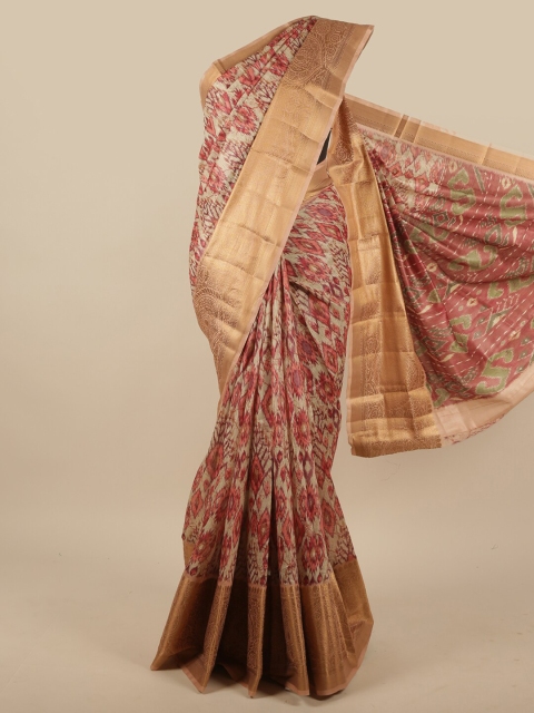 

Pothys Cream-Coloured Floral Printed Jute Silk Saree