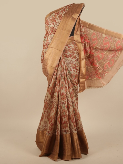

Pothys Beige & Red Zari Jute Silk Saree