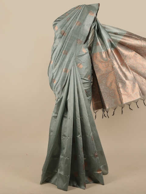 

Pothys Grey & Gold-Toned Floral Zari Jute Silk Saree