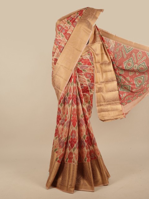 

Pothys Cream-Coloured & Red Floral Jute Silk Saree