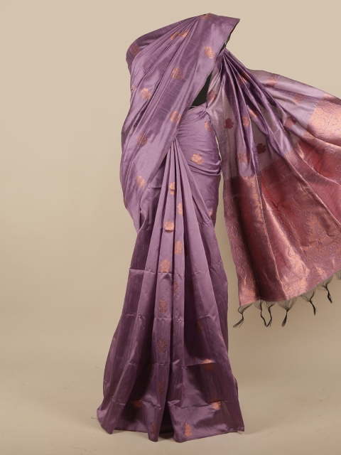 

Pothys Violet & Gold-Toned Woven Design Zari Jute Silk Saree