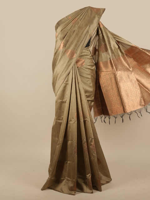 

Pothys Olive Green & Copper-Toned Ethnic Motifs Zari Jute Silk Saree