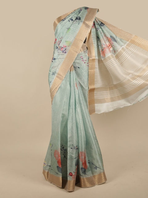 

Pothys Green & Gold-Toned Floral Zari Jute Silk Saree