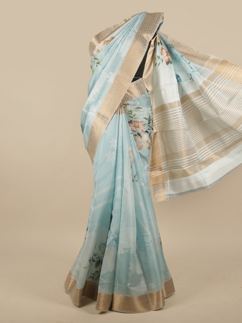 

Pothys Blue & Green Floral Jute Silk Saree