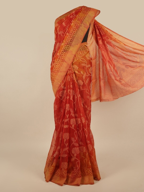 

Pothys Rust Floral Printed Poly Chiffon Saree