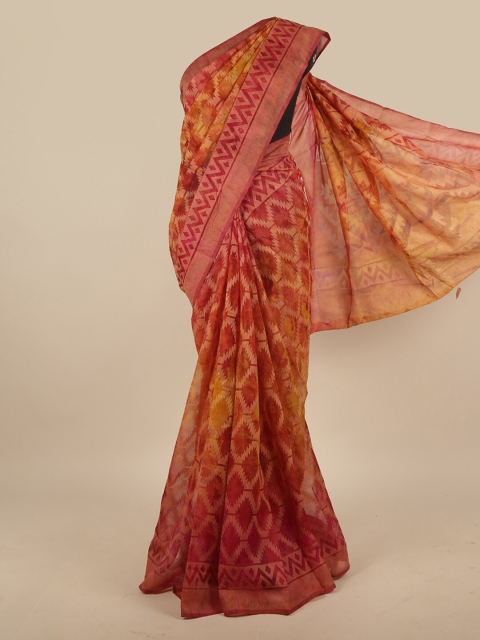 

Pothys Orange & Fuchsia Printed Poly Chiffon Saree