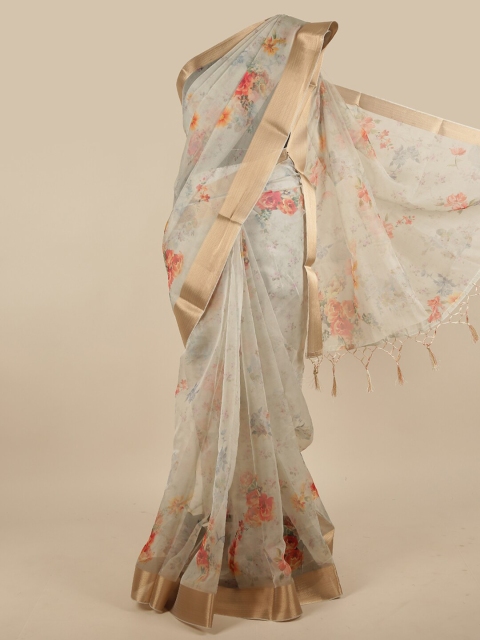 

Pothys Sea Green & Red Floral Zari Jute Silk Saree